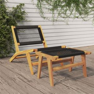 VidaXL Chaise De Jardin Et Repose-Pieds Bois Teck Solide Et Polyester