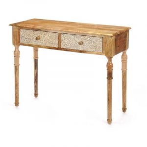 Meuble d'Entrée avec 2 Tiroirs Blanc Marron Bois de manguier 98 x 77 x 42 cm Volets