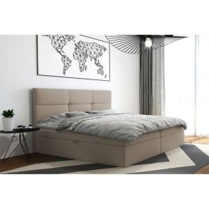 LIT CONTINENTAL COMPLET TOP 160x200 COULEUR BEIGE CLAIR + SOMMIER ET MATELAS BONEL+ CONTENANT POUR LITERIE