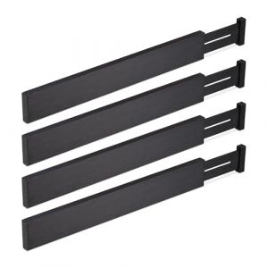 Relaxdays Séparateur pour Le tiroir, Lot de 4, Bambou, Longueur réglable Entre 46 et 56 cm, Cuisine, Noir