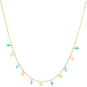 Collier Argent Doré Pampilles Lune Coeur Et Pierre Turquoise