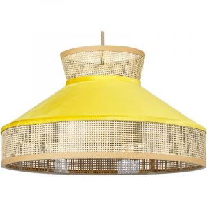 Beliani Lampe suspension en rotin jaune et naturel