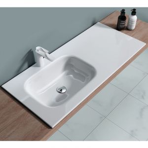 Sogood - Lavabo vasque blanc 100cm à encastrer lave main Colossum04 100x48x14cm - Blanc