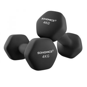 Songmics Lot De 2 Halt&egrave;res, 2 X 4 Kg, Halt&egrave;res Hexagonaux Avec Surface En Vinyle, Pour Exercice, Entra&icirc;nement, Pour Salle De Sport, Domicile, Noir
