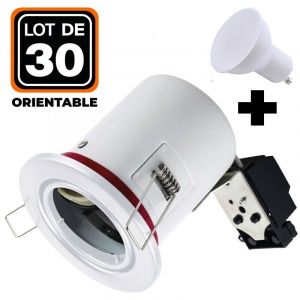 Image de Europalamp Lot 30 Spots BBC Orientable Blanc + Ampoule GU10 5W Blanc Neutre + Douille - Blanc Neutre 4500K