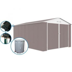 Habitat et Jardin Garage métal "Nevada" - 18,56m² avec gouttière et récupérateur d'eau