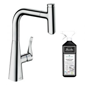 Hansgrohe Robinet de cuisine avec douchette Metris Select M71 240 chrom&eacute; + nettoyant Briochin