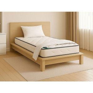 Pack literie 90 x 190 cm matelas mousse et coutil bambou ép.15cm + couette + 1 oreiller - KANANI de NATUREA