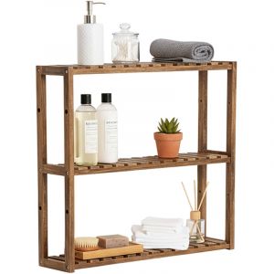 Relaxdays &Eacute;tag&egrave;re murale en acacia, 3 tablettes, HxLxP 54 x 60 x 15 cm, salle de bains/cuisine/couloir, &eacute;troite, naturel