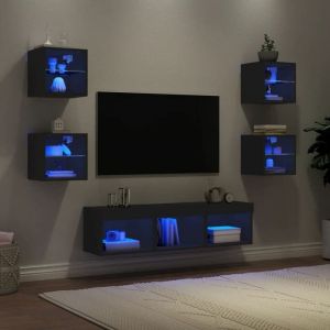 VidaXL Unités Murales Tv Avec Led 7 Pcs Noir Bois D'ingénierie