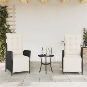 VidaXL Lot de 2 Chaises Inclinables de Jardin avec Repose-pied, Sièges de Patio, Meubles de Terrasse Patio Extérieur, Noir Résine Tressée