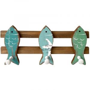 Image de Signes Grimalt Percha Portemanteaux Poisson 3 Boutons Bleu 16x34x5cm - D&eacute;coration Murale Vintage
