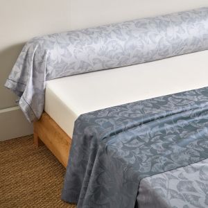 Blanc des vosges Drap plat en satin de coton GINGKO Bleu Corinthe