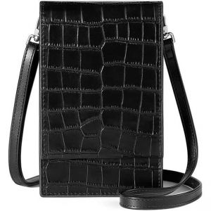 David Jones Sac Bandoulière Téléphone Portable Femme - Petit Sac à Main Porté Epaule - Pochette Sacoche Elégant Simili - Noir