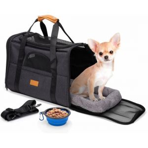 Maxxpro Reistas Hond / Kat - 44 x 31 x 34 CM Draagtas inclusief opvouwbare Voerbak/ Dierenbed - Transporttas met Schouderriem en Handvat - Tot 5 KG - Grijs