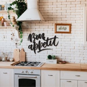 Décoration Murale en Métal Bon Appétit, Décoration murale de cuisine noire - 50x34 cm