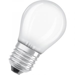 Osram Energy Class LED-Lampe in klassischer Miniballform, 3.8 W / 806 lm, EEK A, warmweißes Licht (2700 K), CRI 80, aus gefrostetem bleifreiem Glas, E27 Sockel, IP20, 45 mm Durchmesser.