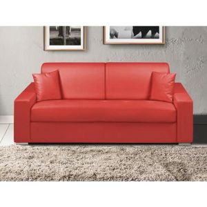 Canapé 3 places convertible express en simili EMIR - Rouge - Couchage 140 cm - Matelas 22 cm