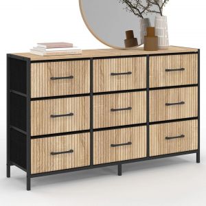 Idmarket Commode 9 Tiroirs En Tissu Utah 115 Cm Effet Lattes Meuble De Rangement Design Industriel