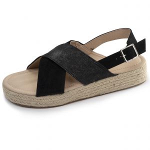 Isotoner Sandales Femme brides croisées en corde Noir