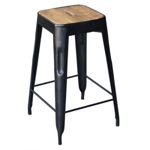 STEVE - Tabouret Industriel Bois et Acier H64cm - Altobuy
