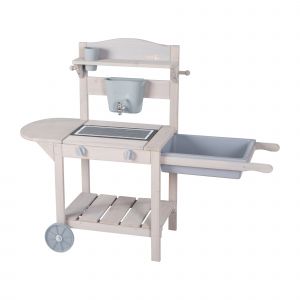 Roba Cuisine Enfant Bbq Sur Roulettes - Bois Massif - Gris Clair - Bac Amovible