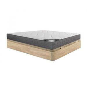 Ensemble 180 x 200 cm sommier coffre naturel clair + matelas ressorts ensachés 5 zones accueil mémoire de forme ép.23cm - BABYLONE