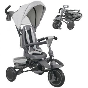 AIYAPLAY Tricycle bébé &eacute;volutif 6 en 1, Tricycle Enfant Pliable avec poign&eacute;e parentale r&eacute;glable et Capote Amovible, si&egrave;ge pivotant 360&deg;, Poussette b&eacute;b&eacute; avec Harnais de s&eacute;curit&eacute;, Panier et Sac, Gris