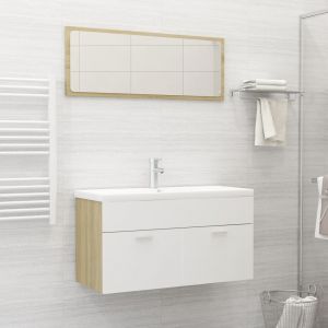 VidaXL Ensemble de meubles de bain 2 pcs Blanc/ch?ne sonoma Agglom?r?
