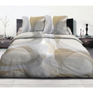 CLOUD Parure de draps 4 pi&egrave;ces 100% coton Beige 240x300 cm