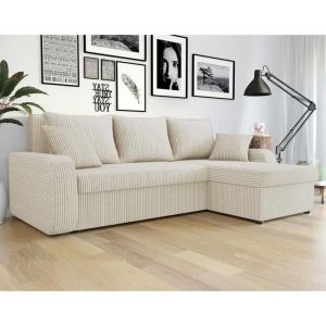 Valos - canapé d'angle réversible - 4 places - convertible avec coffres - en velours côtelé - beige - Beige