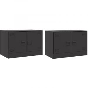 VidaXL Meubles TV 2 pcs noir 67x39x44 cm acier, banc TV, meuble télé, meuble multimédia, buffet TV, meuble hifi, centre de divertissement, console TV