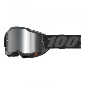 100% Accuri II V2 Chrome Essential Lunettes de Mo Masques Motocross pour Hommes, Noir/Gris, Taille Unique