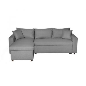 Loungitude Canapé d'angle convertible coffre marron en tissu - Gris clair