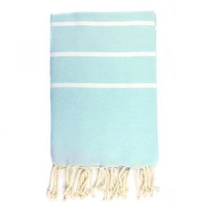 La Maison d'Amélie Fouta 100 cm x 200 cm Ibiza Turquoise Rayures Blanches - 100% coton - finition franges