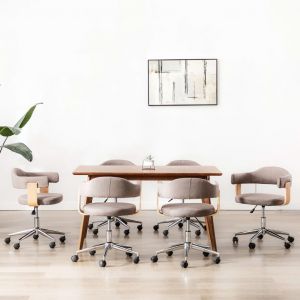 VidaXL Chaises Pivotantes &agrave; D&icirc;ner Bois Courb&eacute; et Tissu Taupe 6 pcs