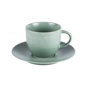 Tasse à thé et sa soucoupe Vésuvio sauge 22 cl (lot de 6) - Table Passion - Vert - Grès