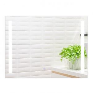 Miroir mural quadratique 80 x 60 cm avec éclairage 3 couleurs et fonction anti-buée - design blanc épuré
