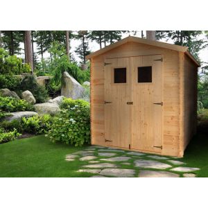TIMBELA Abri de Jardin en Bois Stockage ext&eacute;rieur I236xL226xH218 cm/ 4 33 m2 Petit abri &agrave; Outils, Local &agrave; v&eacute;los Toit imperm&eacute;able, fen&ecirc;tres M369
