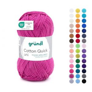 Gründl Laine Cotton Quick uni Fil uni pour tricoter et crocheter en 100% coton, 1 pelote de 50 g / 125 m, fil à crochet/fil à tricoter,Orchid