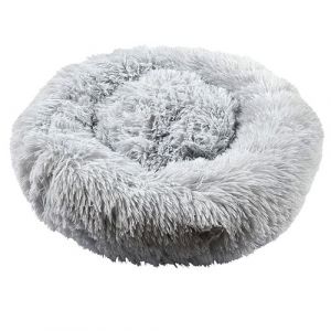 Coussin pour animaux rond diam&egrave;tre 50 cm en fourrure synth&eacute;tique ultra douce gris - - ALTOBUY