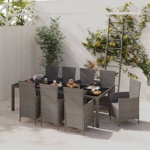 VidaXL Mobilier &agrave; d&icirc;ner de jardin 9pcs et coussins R&eacute;sine tress&eacute;e Gris Gris et noir