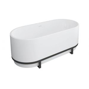 Baignoire îlot ovale avec décor métal 230 L 160 x 75 x 60 cm Blanc Acrylique PLECO