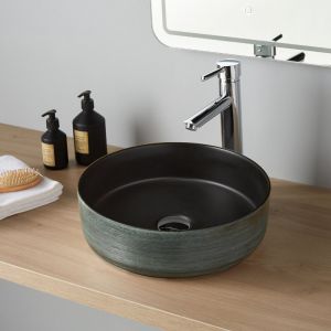 Vasque à poser céramique ronde Asina - ø 36cm - Décor vert noir mat