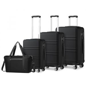 Kono Set de 4 Valises de Voyage Rigide Valise (55+65+74cm) à 4 roulettes avec Serrure TSA + Sac de Voyage Ryanair 40x20x25cm, Noir