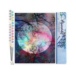 Figured'Art Peinture par Num&eacute;ro Adulte Pleine Lune aux reflets multicolores - Activit&eacute; Manuelle Kit de Loisir Cr&eacute;atif DIY Num&eacute;ro d'Art Complet - 40x50cm sans ch&acirc;ssis en bois