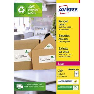 Avery-Zweckform Boite de 2100 étiquettes laser blanches 100 % recyclées LR7160 format 63,5 x 38,1 mm