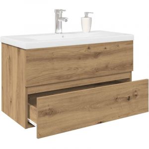 VidaXL Meuble lavabo avec bassin et robinet intégrés chêne artisanal
