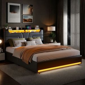 Lit coffre 140x200 cm Cadre de lit &agrave; lattes et t&ecirc;te de lit Coffre de rangement Lit double 140x200 cm 2 personnes Lit 140x200 cm Noir