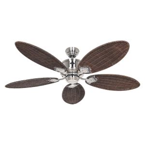 Boutica-design Ventilateur de Plafond Caribbean Dream Eco II 137cm Chrom&eacute; Rotin Antique -
